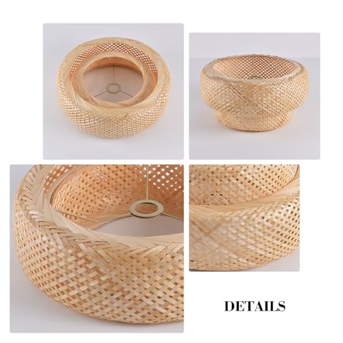 Bamboo Lamp Shade,Hand-Woven Bamboo Rattan Hanging Light Shade,13.77" Rattan Chandelier Shade for Dining Living Bedroom Kitchen Farmhouse 1-Pack - color: Bamboo 13.77 in 1-Pack