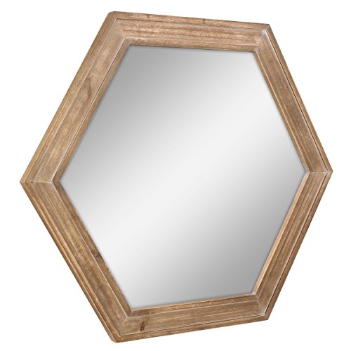 Stonebriar Decorative 24" Hexagon Hanging Wall Mirror with Natural Wood Frame and Attached Hanging Bracket, Rustic Farmhouse Decor for the Living Room, Bathroom, Bedroom, and Entryway Brown - color: Brown