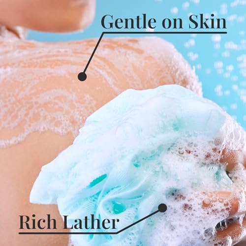 Premium Loofah Bath Sponge 4 Pack – Full-Size 60g (5.5 Inch) Colorful Mesh Shower Poufs, Soft & Gentle Body Scrubbers for Women, Men & Kids with Cotton Rope (Tropical Escape) - color: Tropical Escape