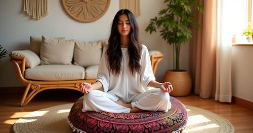 CRAFT KALA 32" Large Round Bohemian Floor Pillow Cover Boho Pouf Cover Mandala Meditation Room Pillows Cover Adults Seating Poufs Cushion Cover for Kids Reading Playroom Multi Elephant - color: Multi Elephant