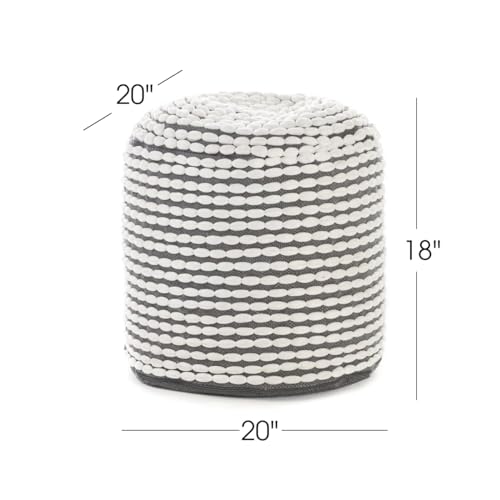 Foamma Pouf Ottoman 20" 20"x18", White - Cylindrical Ottoman Foot Rest for Living Room and Bedroom, Pouf Footstool with Boho Design, Foot Rest for Couch with Water Resistant Fabric, Boho Furniture - color: White