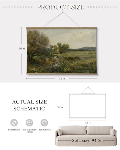 ARPEOTCY Extra Large Vintage Framed Wall Art, 36x54 Inch Creek Forest Landscape Hanging Framed Canvas Prints Scroll Wall Art Decor for Living Room Bedroom, Retro Scenery Pictures Above of Bed - color: Creek and Forest
