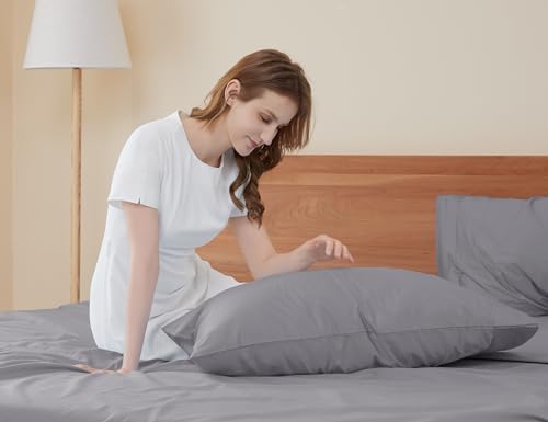 Sunflower Queen Pillowcases Set of 2, 100% Cotton Queen Pillow Cases 2, 20×30 inches Frost Gray, Soft and Breathable - color: Frost Gray, size: Queen (20"x30")