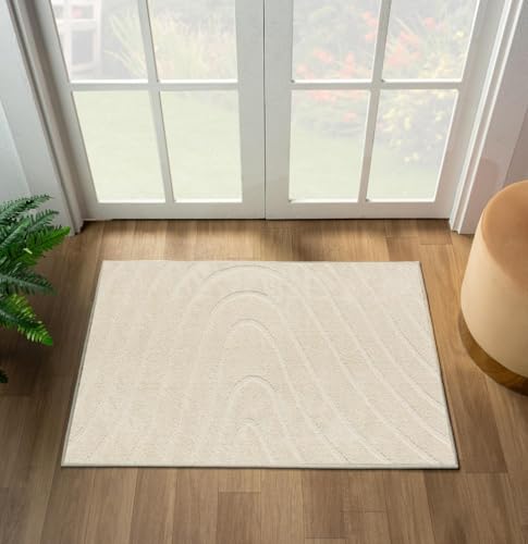 LUXE WEAVERS Modern Geometric Wave Cream 2x3 Area Rug - color: Cream, size: 2' x 3' (Rectangular)