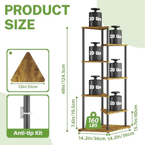 iDavosic.ly Tall Plant Stand Indoor for Large & Heavy Duty Planters, 6 Tier Corner Flower Shelf with Wooden Trays & Metal Frame, 49 Inch Orchid Rack for Living Room Balcony Porch, Black & Brown - size: 6 Tier without Light