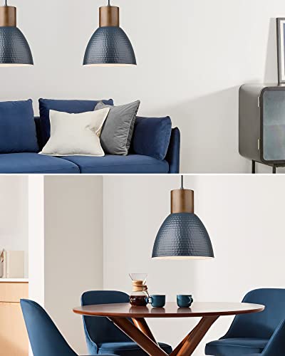ELYONA 2 Pack Modern Hammered Pendant Lights 10.2” Blue Solid Wood Hanging Lamp, Adjustable Height, Industrial Metal Pendant Lighting for for Farmhouse, Kitchen Island, Dining Room,Bedroom,Bar,Office - color: Blue - 2 Pack