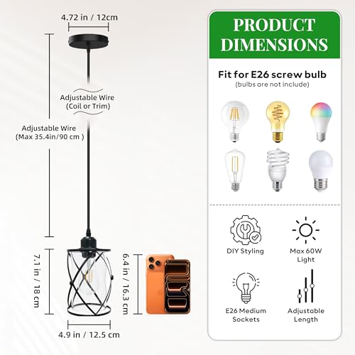 3 Light Pendant Lighting, Farmhouse Hanging Light Fixture for Kitchen Island & Dining Room, Industrial Vintage Ceiling Lamp with E26 Base, Adjustable Height, Matte Black with Glass Shades - color: X-Frame Glass Pendant - 1-Light (Black) - 3 Pack