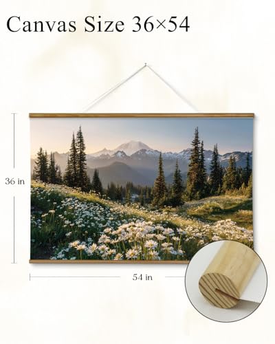 VIYYIEA Extra Large Size Canvas Wall Art, 36x54 Inch Mountain Landscape Scroll Painting with Wildflowers and Pines, Oversized Nature Wall Hanging for Living Room, Bedroom, or Office Decor - color: Evening in the Mount Rainier Range