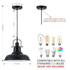 Zlepmlla Famrhouse Pendant Light, Black Pendant Light Fixture with Metal Dome Shade, Adjustable Height Hanging Light for Kitchen Island, Living Room, Bedroom - color: Metal Black