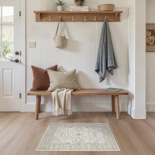 Tortania Area Rug 2x3 Doormat - Washable Vintage Oriental Farmhouse Soft Thin Indoor Carpet for Living Room Bedroom Hallway Entryway Kitchen - Beige Linen - color: Beige Linen, size: 2' x 3' (Rectangular)