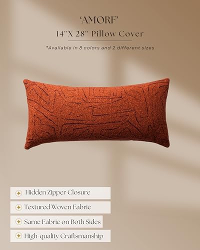 Throw Pillow Covers, Pack of 1 Woven Jacquard Cushion Covers for Sofas, Couches, Bed, Boho Home Decor, Cozy Soft and Comfortable Pillow Cases Bed, Amorf, Orange 14x28 Inch - color: Orange, size: 28" x 14" (Pack of 1)