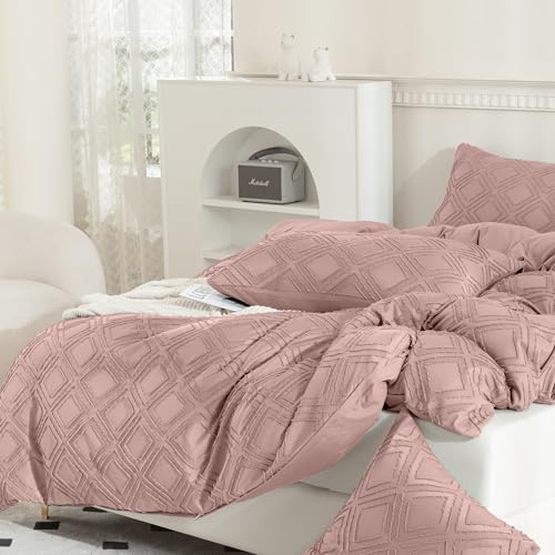 JELLYMONI Pillowcases King Size Smokey Pink 2 Pack Boho Plaid Bed Pillow Covers 20x36in Polyester Envelope Pillow Shams Tufted Bohemian Textured (Pillows are not Included) - color: 06 - Smokey Pink - Grid, size: 36" x 20" (Pack of 2)
