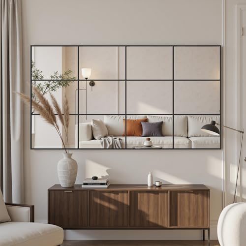 Suidia Wall Mirror, 30" x 55" Window Decorative Mirrors, Metal Framed Wall Decor Wall-Mounted Mirrors for Bedroom, Living Room, Entryway, Black - color: Black, size: 55"L x 30"W