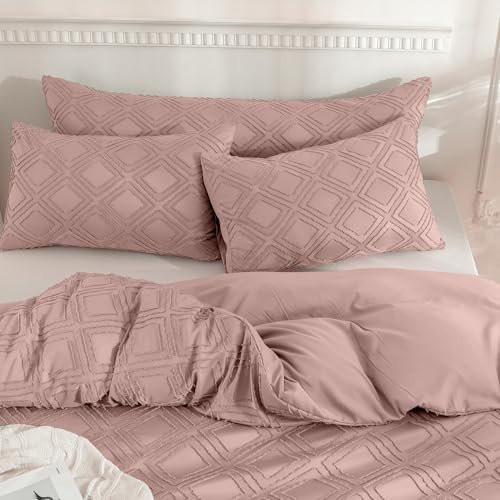 JELLYMONI Pillowcases King Size Smokey Pink 2 Pack Boho Plaid Bed Pillow Covers 20x36in Polyester Envelope Pillow Shams Tufted Bohemian Textured (Pillows are not Included) - color: 06 - Smokey Pink - Grid, size: 36" x 20" (Pack of 2)