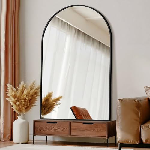Arched Wall Mirror for Bathroom,Mirrors for Wall,35"x55",Vanity Mirror for Bedroom Dresser, Entryway, Living Room, Metal Frame,Hanging or Leaning Against(Black) - color: Matte Black, size: 55"L x 35"W