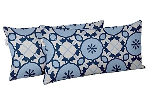 Indoor/Outdoor Polyester Fabric Lumbar Pillow Cover, All-Weather Waterproof Rectangular Cushion Case for Patio Furniture, 12 x 18 Set of 2 - Mandala-20 - color: Light Blue, size: 18" x 12" (Pack of 2)