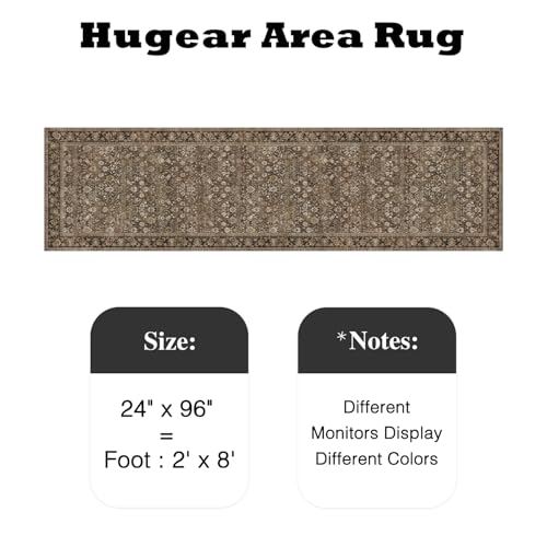 HUGEAR 2x8 Runner Rug Machine Washable Brown Hallway Area Rug Indoor Accent Rugs Floral Low Pile Carpet Soft Throw Rugs Bedroom Living Room Office Dining Kitchen Laundry Non Slip - color: Floral | Brown, size: 2' x 8' (Runner)