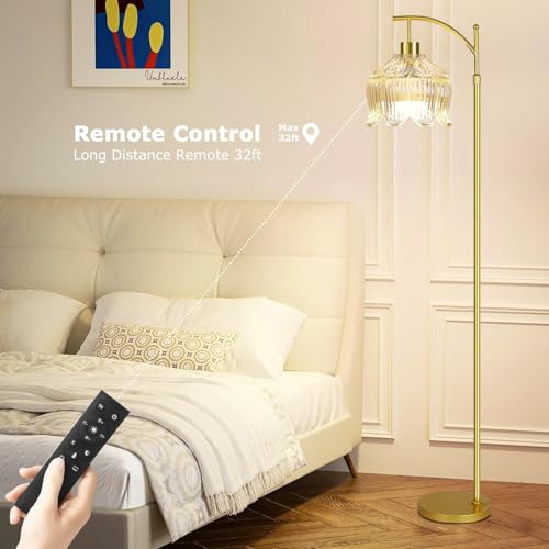 QIYIZM Flower Floor Lamp for Living Room,Bedroom,Gold Dimmable Standing Lamp with Remote,Glass Mid Century Modern Brass Tall Lamp Boho Floor Lamps Arc Stained Floor Light Lamp Bohemian - size: 32-Floor Lamp