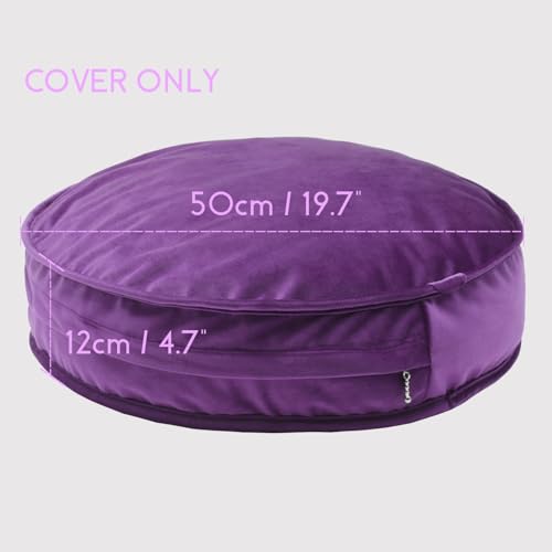 Round Floor Pillow Cover Velvet Throw Seating Pouf Yoga Meditation Cushion Plush Case Reading Room Decor Cover Only (19.7IN, Purple) - color: Purple, size: 19.7" x 19.7" (Pack of 1)
