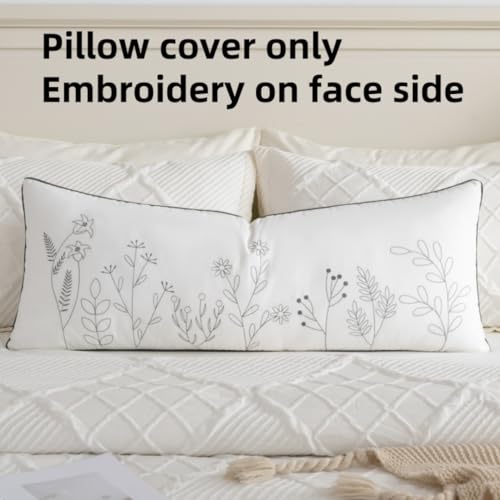 Sanmetex Spring Floral Throw Pillow Cover 14x36 Inch, Soft Decorative Lumbar Pillow Case for Sleeping Bed Bedroom Living Room and Home Décor Grey - color: Flowers and Leaves, size: 36" x 14"