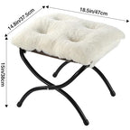 15" Foldable Foot Stool Ottoman with Metal Frame - Washable Faux Fur Beige Upholstered Indoor/Outdoor Footrest for Living Room, Bedroom, Patio - Space-Saving Compact Design - color: Fleece-beige