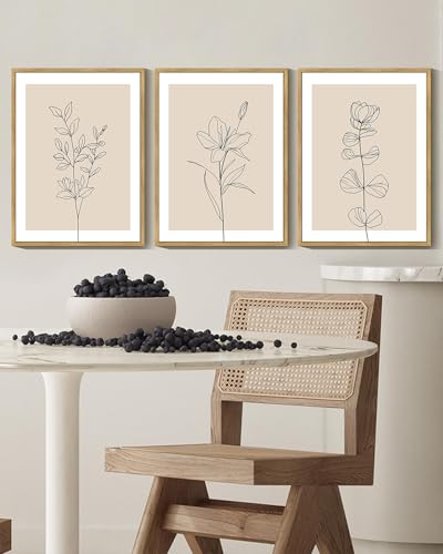 Drsoum Flower Bouquet Framed Retro Wildflower Botanical Pictures Prints Minimalist Modern Nature Plant Floral Rustic Artwork Bedroom Hallway Ready to Hang 11x14in Natural Framed - color: Vintage Dark Moody Flower, size: 14L" x 11W", Natural Framed