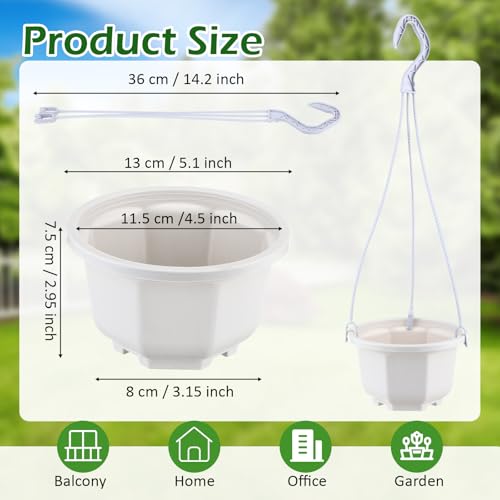 Roshtia 24 Pcs Hanging Plastic Planter Pot with Hook Flower Pots Baskets Hanging Nursery Planter Holder for Outdoor Indoor Plant Garden (Ceramic White,5 Inch) - color: Ceramic White, size: 5 Inch