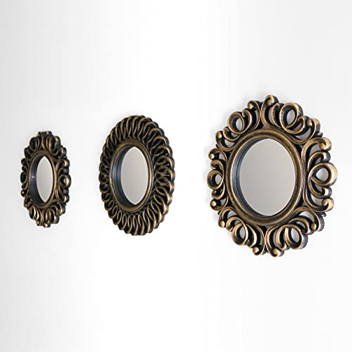BONNYCO Wall Mirrors Pack of 3, Round Gold Mirrors for Home Decor Bedroom and Living Room. Espejos Decorativos de Pared Sala Dormitorio, Circle Wall Decor Minimalist Vintage Chic. Gifts for Women Mums - color: Gold Vintage