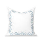 Hofdeco Premium Grandmillennial Coastal Hampton Patio Indoor Outdoor Throw Pillow Cover Only, 20"x20" Water Repellent for Backyard, Couch, Poolside, Baby Blue Embroidered Leaves Frame - color: Baby Blue Leaves Frame 20"x20"