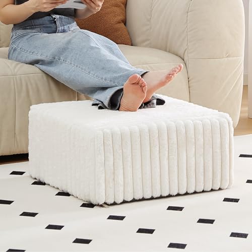 Tiita Suqre Stuffed Pouf Ottoman, Stripe Poufs 21×21×10 inch with Foam Chunk Filling, Floor Bean Bag Floor Chair Storage for Living Room Bedroom Home Decor, Beige - color: Striped Square Beige