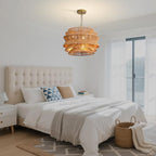 6-Light Boho Rattan Chandelier, 17.7 inch Hand Woven Farmhouse Hanging Light Fixture, Rustic Woven Ceiling Lamp for Kitchen Island, Dining Room, Living Room & Foyer - color: 17.7" Brown