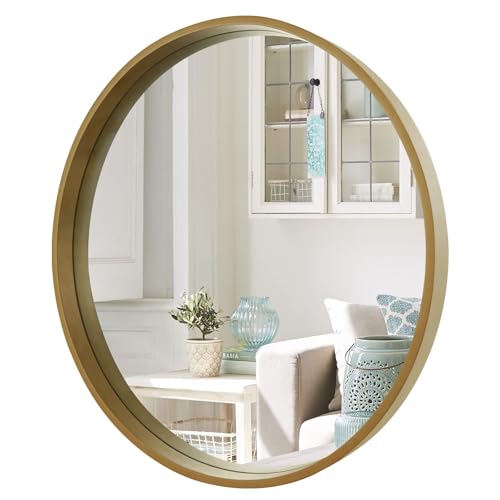 WallBeyond Round Mirror with Wood Frame, 28" Circle Modern Decoration Large Home Decor Mirror for Bathroom Living Room Bedroom Entryway (28" Diameter, Natural Wood) - color: Natural, size: 28"L x 28"W