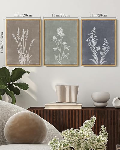 Drsoum Vintage Boho Flower Wall Art Framed Retro Botanical Floral Wall Prints Wildflower Neutral Rustic Bohemain Artwork Bedroom Ready to Hang 11x14in Natural Framed - color: Green Tree, size: 14L" x 11W", Natural Framed