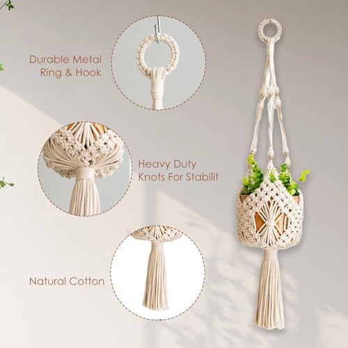 5.9 Inch Macrame Plant Hanger - Hanging Planter for Indoor Plants, Boho Decor Hanging Plant Holder with Tassels