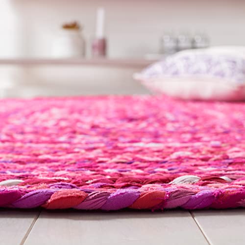 SAFAVIEH Braided Collection Area Rug - 3' x 5' Oval, Pink & Fuchsia, Handmade Country Farmhouse Reversible Cotton, Ideal for High Traffic Areas in Living Room, Bedroom (BRD452U) - color: Pink/Fuchsia, size: 3' x 5' (Oval)