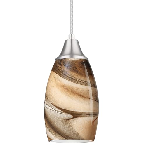 karyfine Mini Pendant Lights Kitchen Island Light Brown Glass Lamp Shade Hand Blown Glass Pendant Light with Brush Nickel Finish Adjustable Cord for Kitchen Over Sink, Dining Room (Light Brown-1P) - color: Light Brown-1Pack