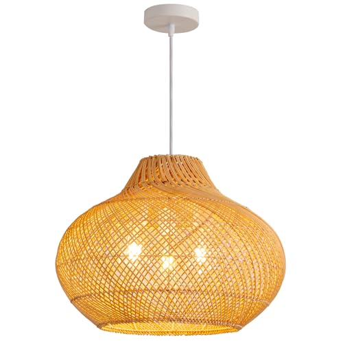 3-Light Rattan Pendant Light,18.9" Round Hanging Light,1-Pack Wicker Pendant Light Hand-Woven Rattan Chandelier for Workplace Dining Living Bedroom Kitchen Farmhouse - color: Metal+Rattan, size: 18.9" 3-Light