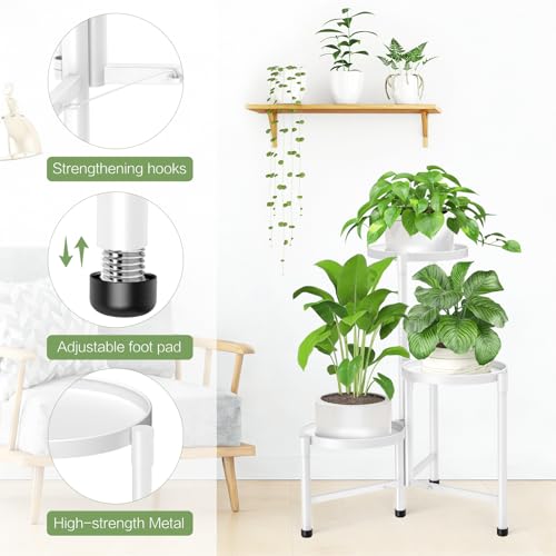 3 Tier Metal Corner Plant Stand Indoor Outdoor, Heightened widened 30 in Tall Multiple Flower Pot Display Holder, Iron Plant Rack Organizer for Living Room Garden Patio Balcony Office White - color: 3 Tier，White