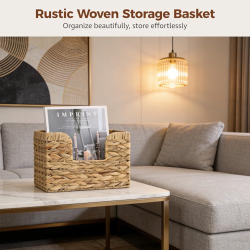 Magazine Holder Wall Basket Water Hyacinth Woven Mail Organizer | Wall Hanging Baskets Letters & Storage Decorative Mail Holder Magazine Rack Hanging Basket 11.8x4.3x7.9 Inch