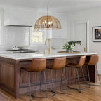 OCIOC Rattan Pendant Lighting, 23.6" Kitchen Island Hanging Light Fixtures,Large Boho Hand-Woven Chanderlier, E26 Farmhouse Retro Ceiling Chandelier 4-Lights For Dining Room Kitchen Island Living Room - size: 23.6" 4-Light