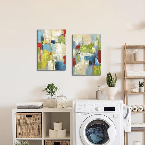 ArtSquare Abstract Colorful Canvas Wall Art: 2 Pieces Green Red Graffiti Painting Modern Bohemian Artwork Set for Bedroom - color: colorful, size: 11”x16”x2