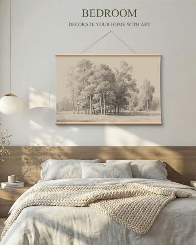 VIYYIEA Extra Large Size Canvas Wall Art, 54x36 Inch Vintage Tree Landscape Sketch, Black and White Nature Wall Decor for Living Room, Bedroom, Above Sofa - color: Birch Forest