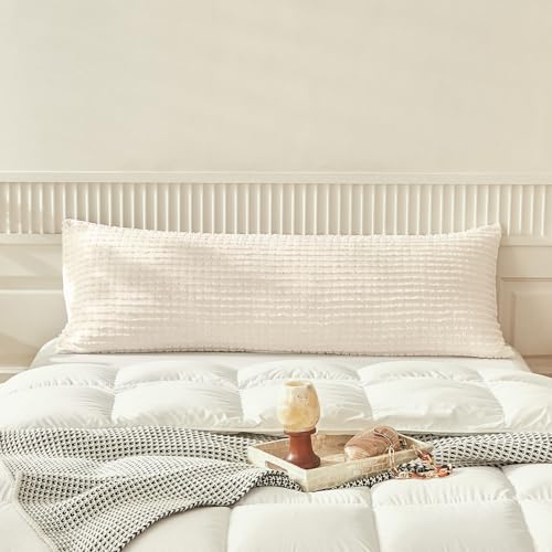 WARMDERN Beige Pillow Covers Body Pillow Cover Soft Microfiber Pillow Cases Set of 1 Boho Textured Pillowcase with Envelope Closure(Beige, Body-1 20x54 Inches) - color: Beige, size: 20" x 54" (Pack of 1)