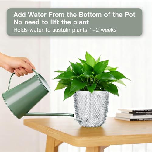 QCQHDU Hanging Planters for Indoor Plants, 2-Pack, 7.2 Inch, Clear | Plastic, Self Watering Plant Hanger, with Drainage Holes, 3 Hooks Chains, For Garden Home - color: Clear, size: 7.2in