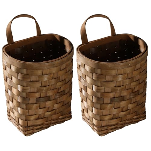 Cabilock Handwoven Wicker Hanging Basket 9.84X6.69X10.62In Rustic Wall Storage Planter for Kitchen Vegetables Fruits and Flower Display - color: Coffeex2pcs, size: 25X17X13.5CMx2pcs