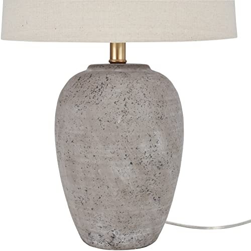 Nourison Home 23" Greyish Brown Earth Tone Rustic Farmhouse Ceramic Table Lamp for Bedroom, Living Room, Dining, Office, with Beige Linen Shade - color: Earth Brown, size: 1 Lamp - Drum Shade