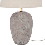 Nourison Home 23" Greyish Brown Earth Tone Rustic Farmhouse Ceramic Table Lamp for Bedroom, Living Room, Dining, Office, with Beige Linen Shade - color: Earth Brown, size: 1 Lamp - Drum Shade