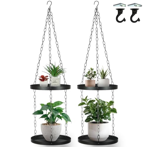 Shinehola 2 Pack Hanging Planters for Indoor Outdoor Plants 9", Plant Hanger Indoor | Metal Hanging Plant Holder, 2-Tier Hanging Plant Shelf, Hanging Basket, No Plant/Pot Included (2 Packs) - size: 2 Tier
