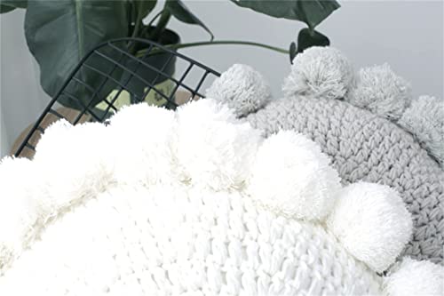 Byitre Bohemian Round Pillow 20 Inch | 100% Cotton Decorative Pillow Hand Tufted with Chunky Textured Poms | Boho Throw Pillow for Bed or Couch | Natural White Throw Pillow - color: Sunflower White