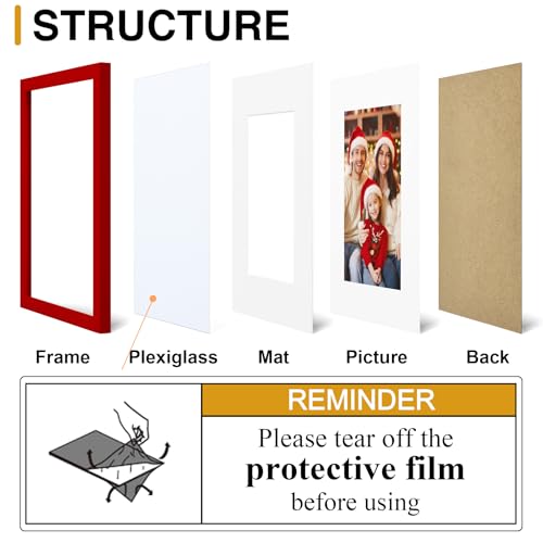 decorUhome 4x6 Picture Frame Set of 10, Display Photos 3.5x5 with Mat or 4x6 Unmatted for Picture Frames Collage Wall Decor, Red - color: Red, size: 4x6